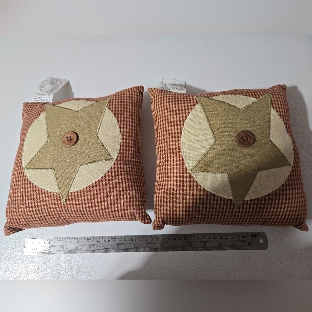 Star Patterned Homespun Rustic Farmhouse Throw Pillows